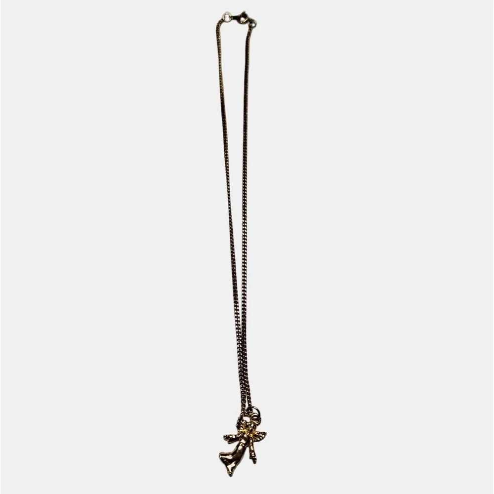 Vintage Unbranded Gold Toned Cherub Angel Pendant Necklace 9.5‎ in